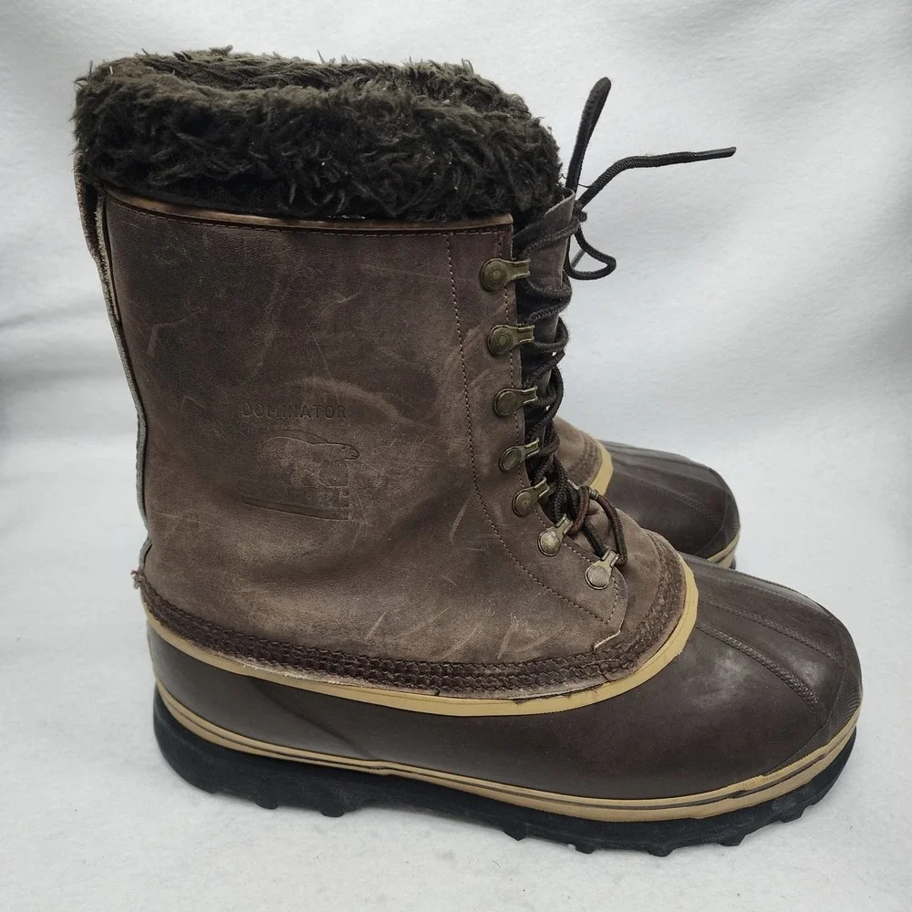 Vintage Sorel Kaufman Dominator Mens Size 11 Winter Snow Boots Brown Leather